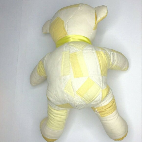 Vintage Handmade Quilted Patchwork 16" Teddy Bear  Yellow Scrapper Cutter Craft - Picture 4 of 12